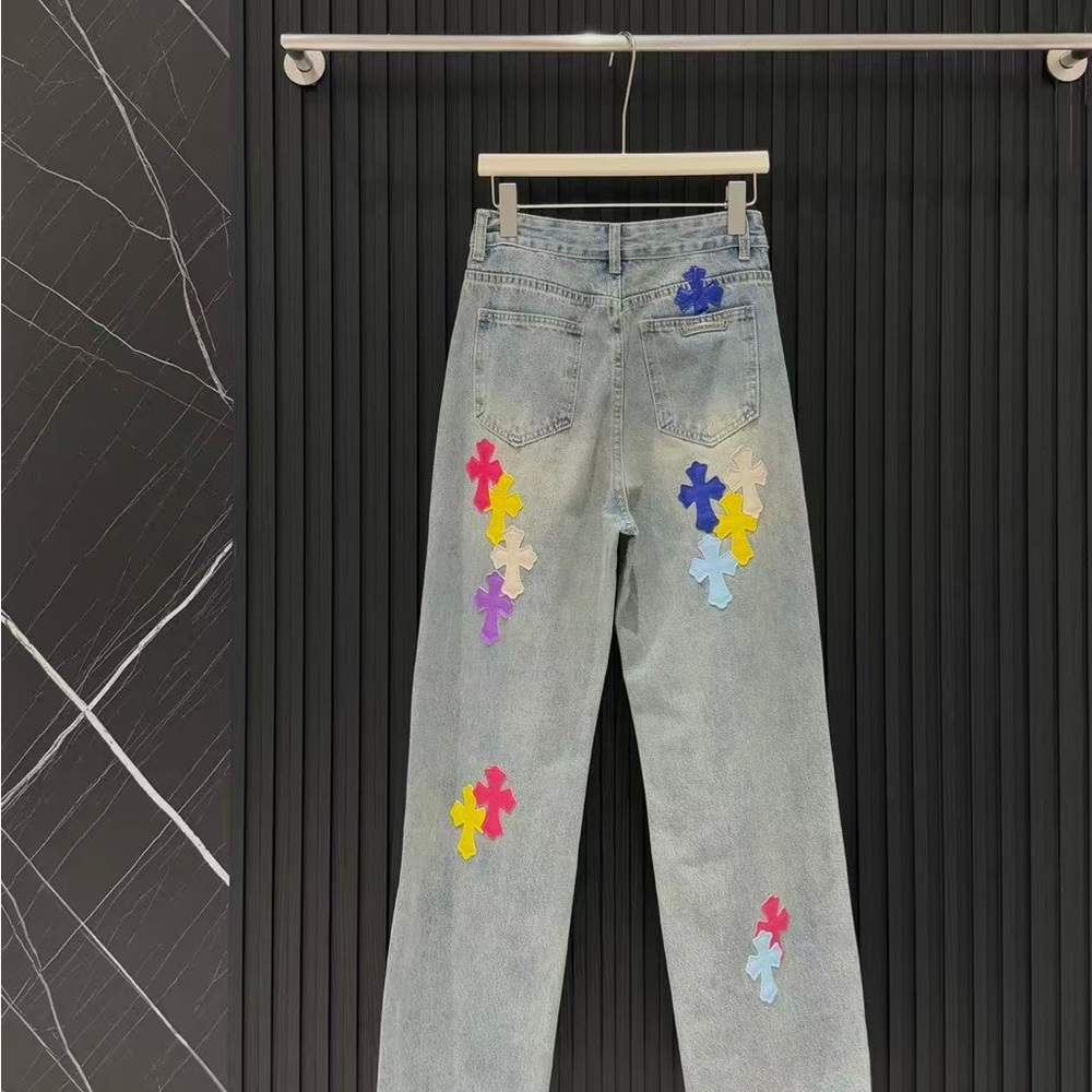 Chrome Hearts Multicolor Patch Straight Leg Jeans - image 1